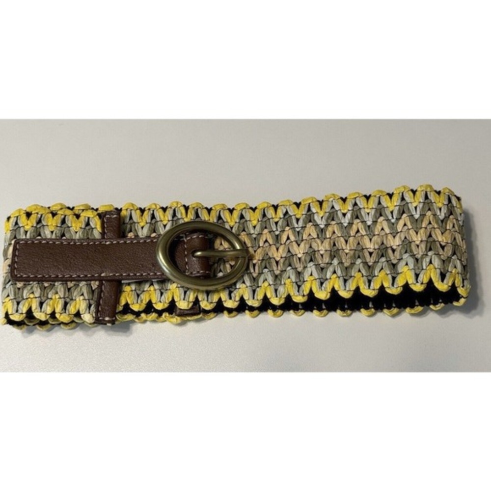 Loft Woven‎ Stretch Belt Yellow Tan Brown Braided Cinch L Bohemian Chic 70-02-01 - Picture 6 of 14